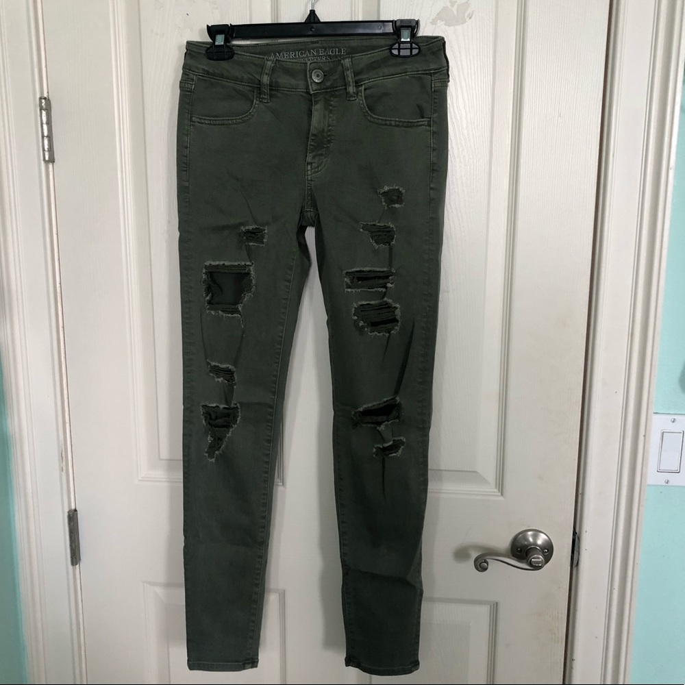 American Eagle Army Green ripped jeggings